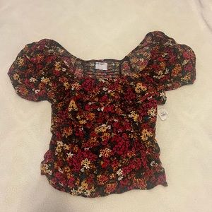 Grandmillennial Puff Sleeve Top - Navy/Floral